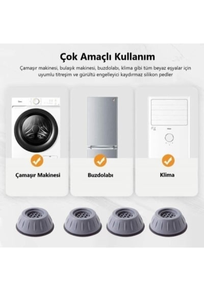 12 Adet Mobilya Ayağı Yükseltici Robot Süpürge Uyumlu Çamaşır Makinesi Titreşim Önleyici Gri