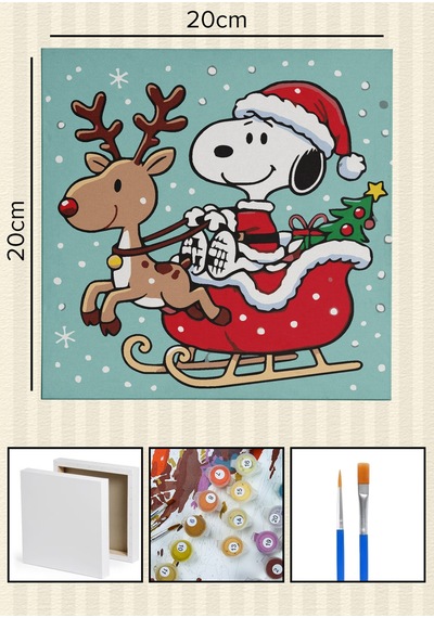 Sayılarla Boyama 20x20 Cm Tuval Seti Fırça Boya Dahil Çıtaya Gerili - Geyik Snoopy