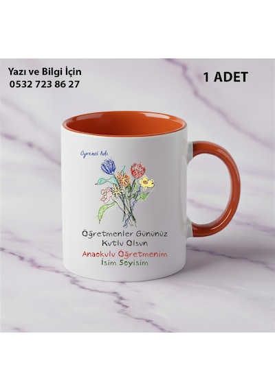 Öğretmenler Günü Hediyesi Anaokulu Öğretmeni Hediye Kupa Bardak-öğretmen Hediyelik Turuncu