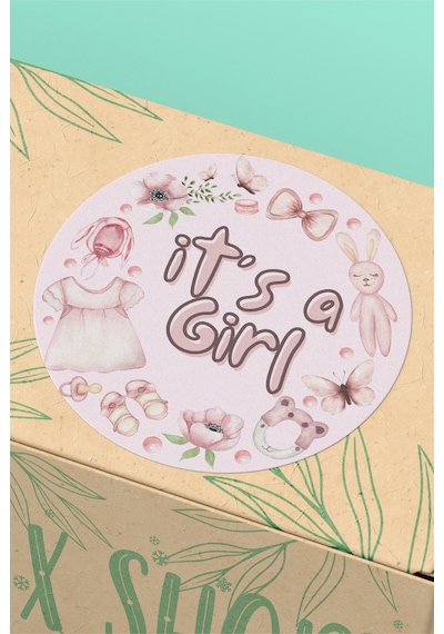Its A Girl Kız Bebek Yuvarlak Sticker Etiketi 3x3cm St2421 Çok Renkli