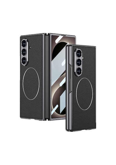 Samsung Galaxy Uyumlu Z Fold 8 Ultra Kılıf M-safe Şarj Özellikli Fiber Dizayn Sert Pc Kapak Kpt-10 Siyah