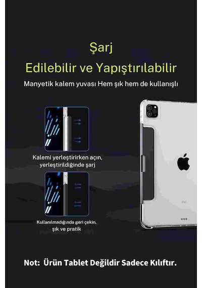 Apple Uyumlu iPad Air 11 2024 Transparan Görünümlü Dönebilen Fuchsia Bluetoothlu Klavyeli Tablet Kılıfı Klavyeli Kılıf