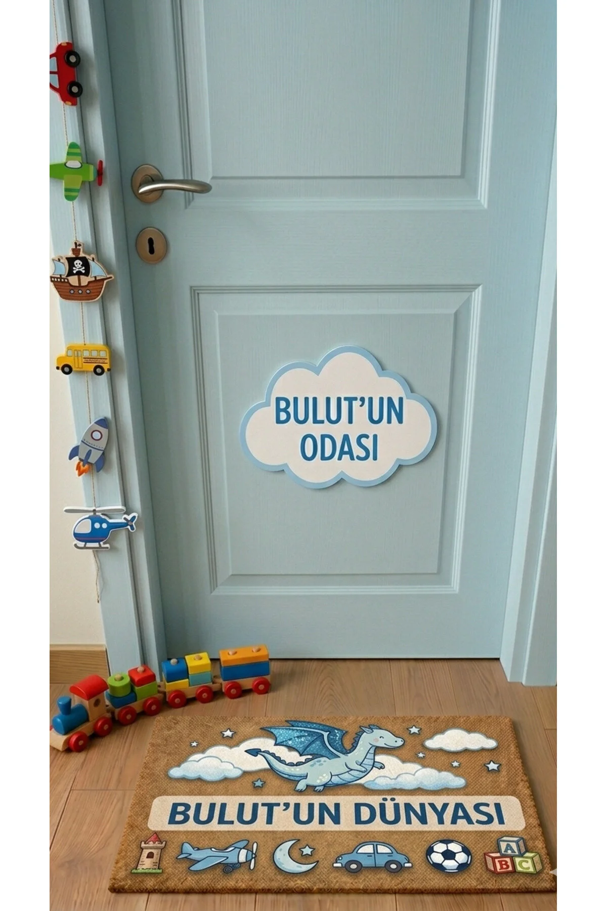 İsme Özel Baskı - Çocuk Odası Kapı Önü Paspası - Dijital Baskı Açık Sarı