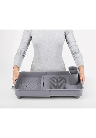 Miss Collection Açılır Kapanır Bulaşıklık Tabaklık, Su Tahliye Oluklu Ve Çatal Bıçak Kurutmalıklı-modern Tasarım Plastik Gri