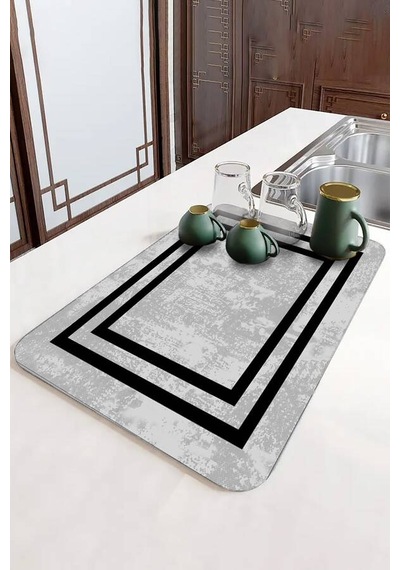 Gri Çerçeveli Microfiber Bulaşık Kurutma Kurulama Matı Mm018n11