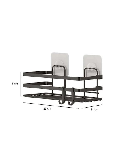 Banyo Düzenleyici Yapışkanlı Metal Banyo Rafı İkili Duş Rafı Organizer Şampuanlık Mat Siyah-gnrl281 Siyah