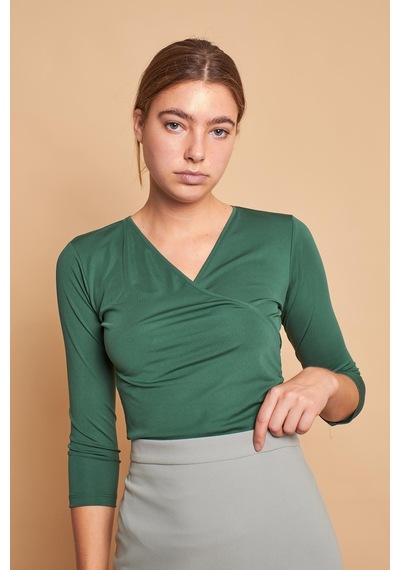 Jument Anvelop Kruvaze Yaka Capri Truvakar Kol Body Bluz-yeşil Yeşil
