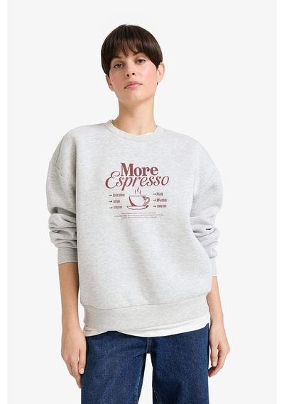 Defacto Relax Fit Bisiklet Yaka Baskılı Kalın Sweatshirt G2152ax25wngr93 Gri