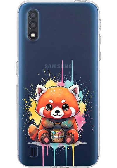 Samsung Galaxy A01 İle Uyumlu Splash Tilki Tasarımlı Şeffaf Silikon Kılıf Şeffaf