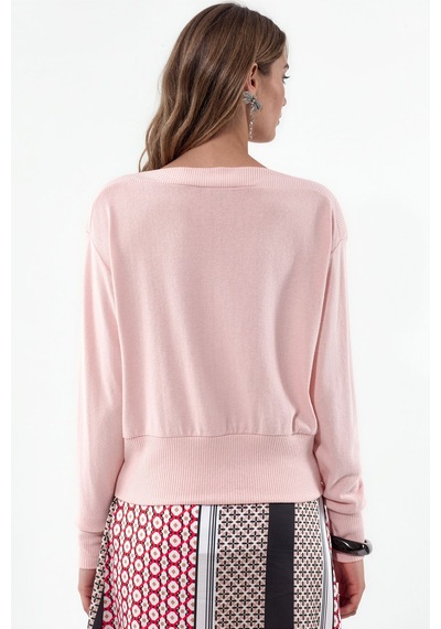 Hiccup Busem Kadın Düz Bisiklet Yaka Sweatshirt Pembe