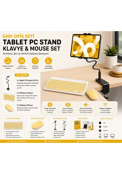 Casper Vıa L50 11'' Uyumlutablet Pc Standı Kablosuz Klavye Ve Mouse Ergonomik Çalışma Seti