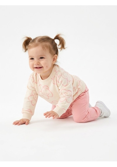 HelloBaby Pamuklu Çiçek Detaylı 2li Kız Bebek Takım Somon
