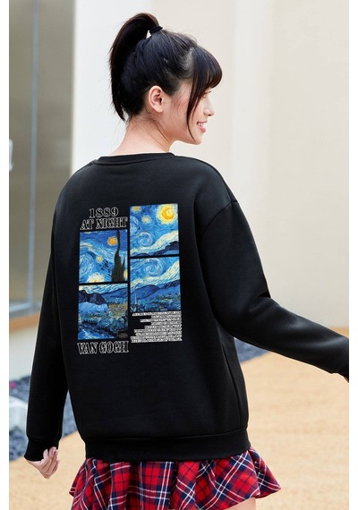 Vangogh Baskılı Oversize Sweatshirt Antrasit