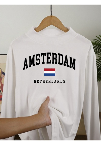 Startmore Startmoreamsterdam Hollanda Bayrağı Desenli Sıcak Moda Erkek Kazakları Temel Sonbahar Tişörtü Günlük R Beyaz