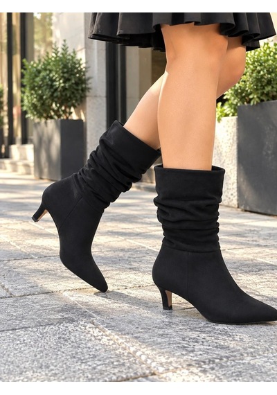 Asmi Shoes Kadın Gina Siyah Süet Körüklü 6 Cm Topuklu Sivri Burun İnce Topuk Yarım Boy Çizme Asmi Shoes Kadın Gina Siyah Süet Körüklü 6 Cm Topuklu Sivri Burun İnce Topuk Yarım Boy Çizme
