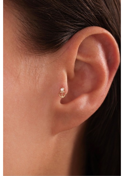 14 Ayar Altın Taşlı Çapa Tragus Küpe
