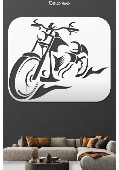 Motosiklet Metal Duvar Tablosu - Metal Duvar Sanatı - Beyaz - 40 X 50 Cm