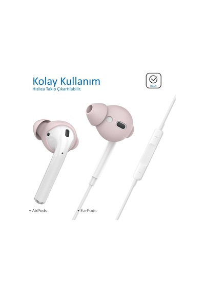 Airpods 1. & 2. Nesil Kulak İçi Kılıf 3 Çift Small Silikon Uç 0.5mm Ultra İnce, Kaymaz, Şarj Kutusuna Uyumlu, Konforlu & Hijyenik Kullanım Pembe