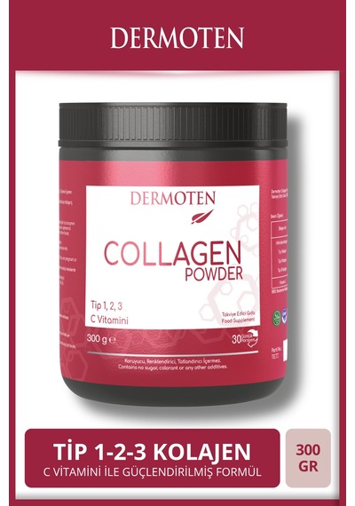 Collagen Powder Toz Formda Kolajen 300 Gr Tip 1 - Tip 2 - Tip 3 - C Vitamini 30 X 10.000 Mg