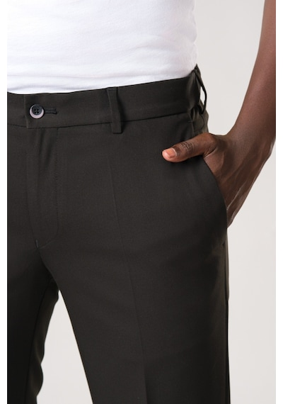 Ecer Slimfit Beli Yarım Lastikli Likralı Duble Paça Yazlık Kumaş Pantolon Siyah