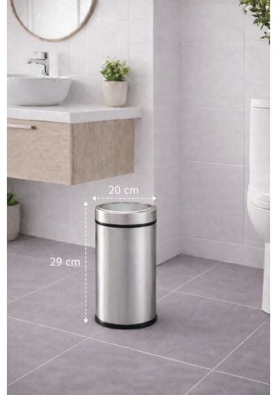 Sas 8 Litre Döner Kapaklı Paslanmaz Çelik Banyo & Wc Çöp Kovası Titan 7508 Gri