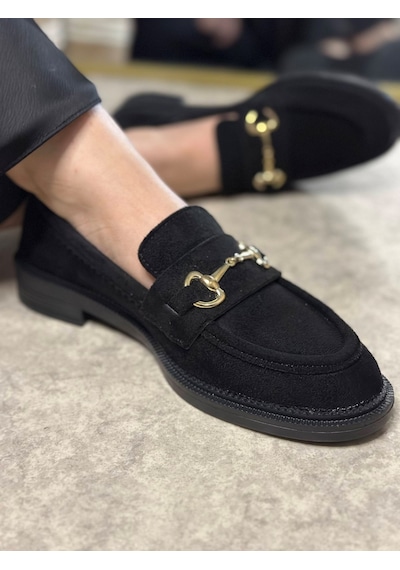 Günlük Kadın Siyah Loafer Klasik Desenli Taban Tokalı Oval Burunlu Makosen Ayakkabı 120 Siyah Süet Altın Günlük Kadın Siyah Loafer Klasik Desenli Taban Tokalı Oval Burunlu Makosen Ayakkabı 120 Siyah Süet Altın