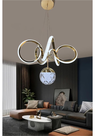 Kıvrım Tek Top Modern Oturma Ledli Avize Gold 3 Renk