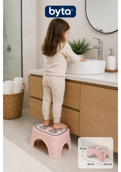 Tavşan Desenli Kaymaz Çocuk Basamağı Bebek Lavabo Ve Klozet Basamağı Pembe Pembe