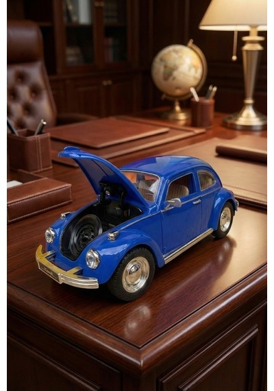 Nostaljik Beetle Vosvos Oyuncak Araba - 17 Cm Büyük Boy Sesli Işıklı Sürtmeli Mavi Model Araba Çok Renkli