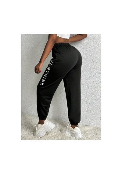 Tarzsokak Slayr Letter Graphic Elastic Waist 4 Mevsim Eşofman Siyah