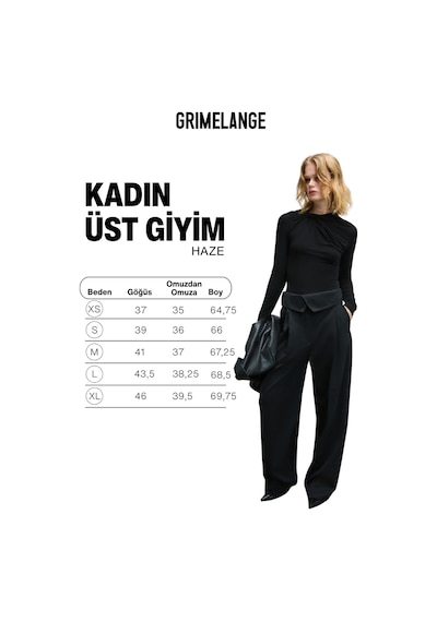 Grımelange Haze Kadın Yuvarlak Yaka Önü Düğüm Detaylı Uzun Kollu Vücuda Oturan Esnek Kumaşlı Çıtçıtl Siyah