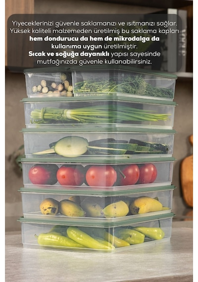 Vienev 7li Buzdolabı Dondurucu Organizer Ve Saklama Kabı Yeşil 5x 3,5lt 2x 1,65lt Yeşil