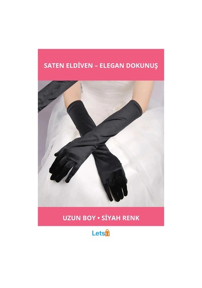 Letsii Uzun Boy Ekstra Parlak Saten Eldiven Siyah Renk Çok Renkli