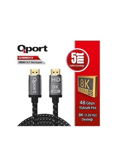 Qport Q-hdmı215 Hdmı 2.1v 8k Altın Uçlu Kablo 5 Mt Kablo