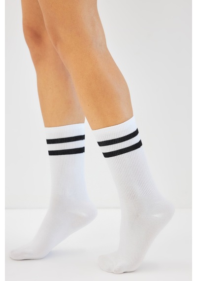 Bamboo Star Bambu Tenis Çizgili Premium Kolej Çorabı Unisex Beyaz Dikişsiz Soket Çorap 3'lü Paket