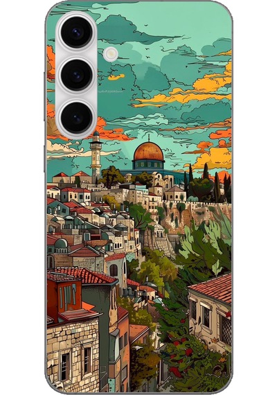 Samsung Galaxy S24 Fe Uyumlu Özgür Filistin Ve Kubbetüs Sahra Baskılı Silikon Kılıf Renkli