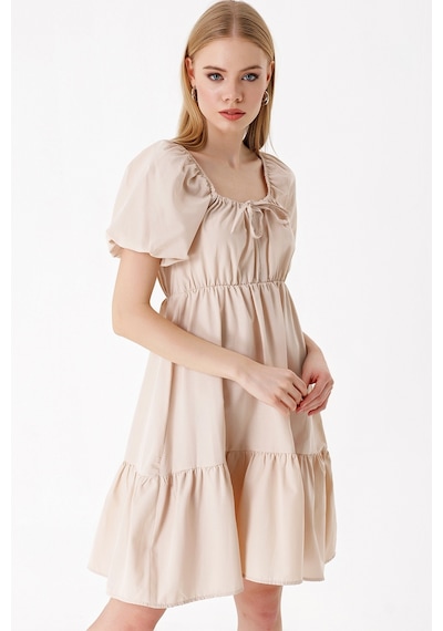Bigdart 2351 Kloş Poplin Elbise - Bej 001