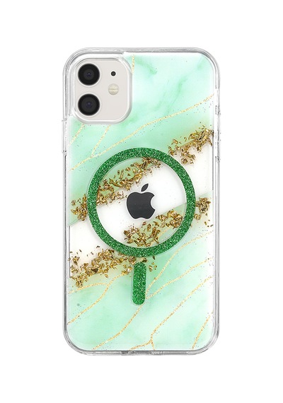 Onegif Apple Uyumlu iPhone 11 Lotus Simli Magsafe Kapak - Yeşil Ts2300