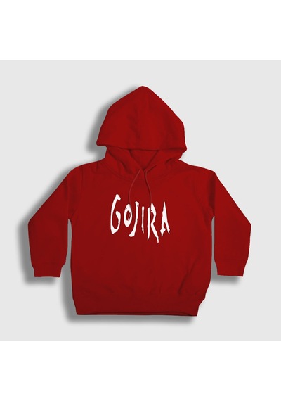 Presmono Unisex Çocuk Logo Gojira Kapüşonlu Sweatshirt Kırmızı