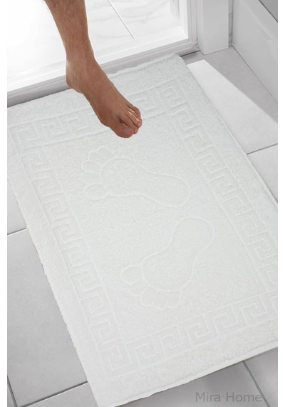 2 Li Ayak İzli Banyo Ayak Havlusu %100 Pamuklu Renkli 50x70 Cm Menom Beyaz