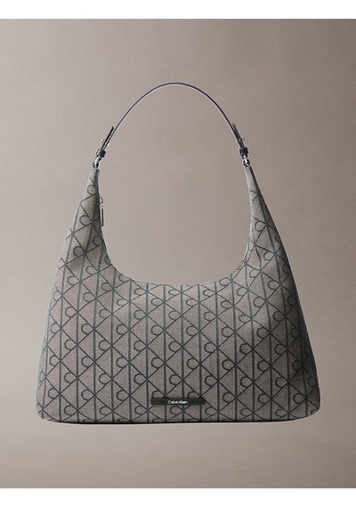 Calvin Klein Kadın Emblem Jacquard Omuz Çantası-15909 Bej - Siyah
