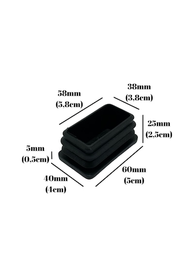 Dikdörtgen Demir Profil İç Tapa Geçme Plastik Ayak Geçme Koruma Plastiği 60mm X 40mm 2 Adet Siyah Siyah