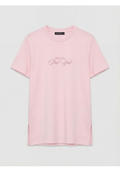 Lcw Modest Pembe Bisiklet Yaka New York Baskılı Kadın Tişört
