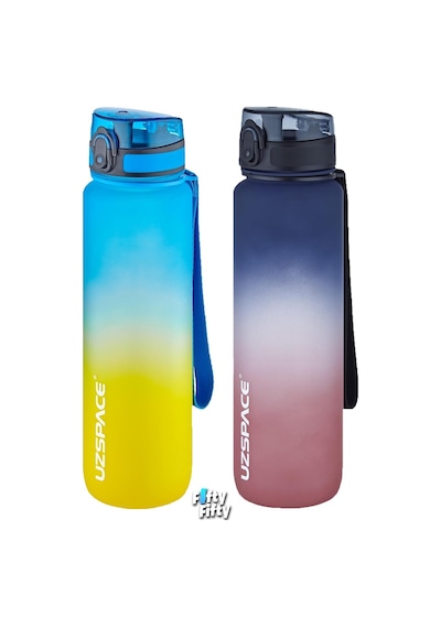 Uzspace 2'li Tritan Matara Seti 1000ml Büyük Boy Çift Renk Softtouch Ff Collection Tritan Su Matarası Sarı Lacivert - Lacivert Kırmızı