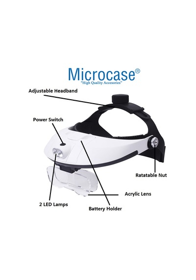 Microcase Mg81001-H - Al2351 Gözlük Tipi Işıklı Kafa Büyüteci 5 Farklı Lens