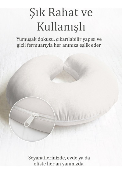 Düz Krem Renk Ergonomik Boyun Yastığı - Minimalist Tarz Yumuşak Krem Seyahat Yastığı Soluk Fırtına Beton