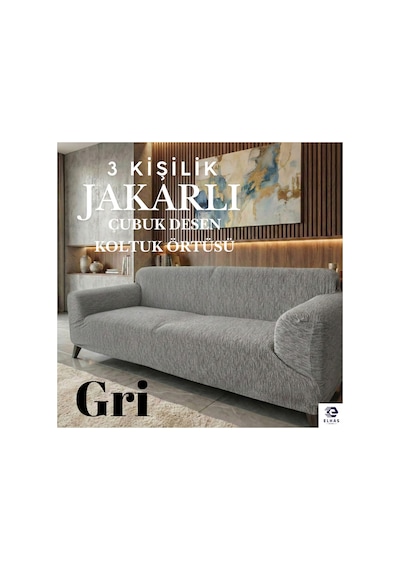 Jakarlı 3 Kişilik Lastikli Kanepe Örtüsü Lastikli Koltuk Örtüsü Koltuk Kılıfı Çubuk Desen Gri - 808552754 Gri