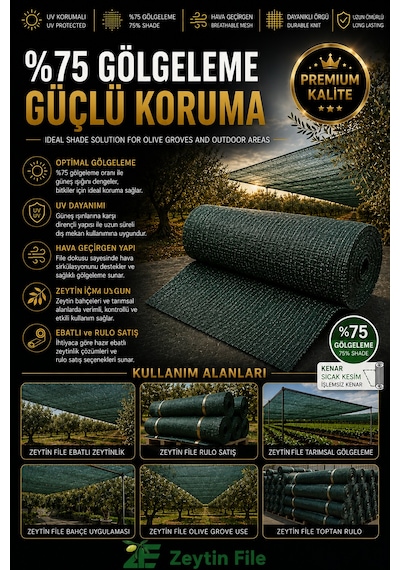%75 Gölgelik Tüm Ölçüler Montaja Hazır - Çit Filesi - Tente Tül 1 Rulo Yeşil