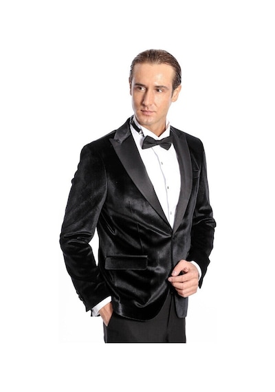 Wessi Kadife Slim Fit Siyah Erkek Smokin Ceket Siyah