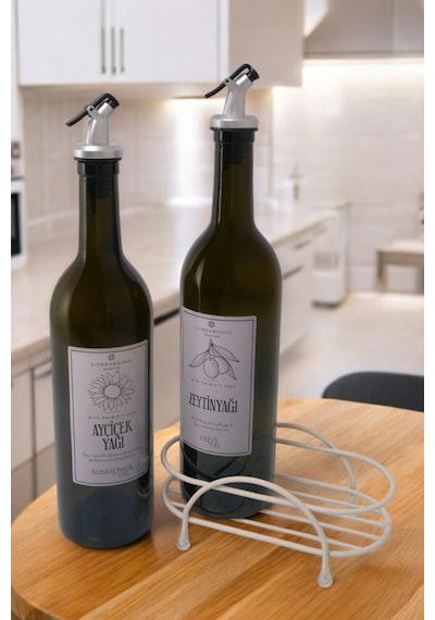 Digithome Petra 2'li Krem Metal Standlı Yağdanlık Seti Gümüş Etiketli Amber Yağlık 750 Ml Krem